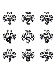 2 cái/bộ "TWO FAST" Bóng bay lá nhôm'số 1-9, Đồ trang trí tiệc sinh nhật chủ đề đua xe, Tiệc Lightin