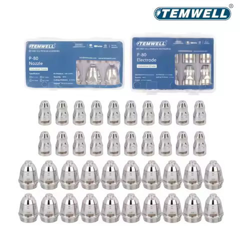 20/40Pcs 1.1/1.3/1.5/1.7mm P80 Plasma Electrode Nozzle Cutting Torch 60A 80A 100A P80 CNC Plasma Tor