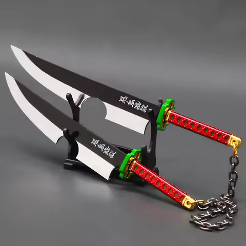 DS Anime Sword Model Keychain Double Blade Katana Sword Samurai Royal Japanese Blade with Chains Key