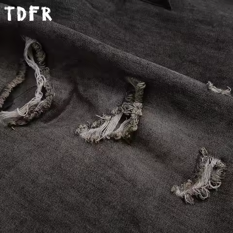 Ripped Raw Edge Denim Shorts Mens Summer Retro Streetwear Washed Distressed Loose Wide Leg Elastic W