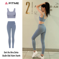 Bộ đồ tập gym Fitme áo bra thể thao nữ Zeta quần legging dài xám xanh nâng mông cao cấp