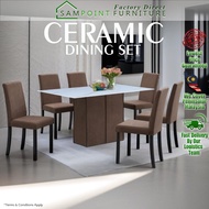 Siap pasang _ SamPoint 6 Seater Marble Table Seat Dining Set 1 Table + 6 Chairs Ready Stock + Free S