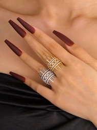 1pc Dhgate Zirconia Crown Shaped Copper Vintage Style Luxury Ring For Women, Party Dress Accessory