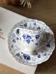 連原盒全新一對 Narumi Bone China 藍色花卉骨瓷茶杯碟 咖啡杯 陶瓷 瓷器
