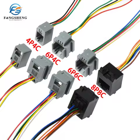 100PCS RJ11 RJ12 RJ45 telephone FEMALE SOCKET connector with wire 4P4C 6P4C 6P6C 8P8C female jack co