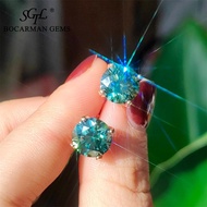 Green Moissanite Diamond Round 0.5ct 1ct 2ct 3carat four-claw S925 silver stud earrings Golden High-