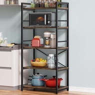 Denkee 5-Tier Bakers Rack for Kitchen with Storage, Industrial Microwave Stand Shelf, Coffee Bar for
