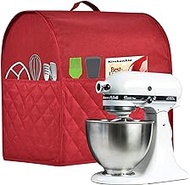Stand Mixer Dust-proof Cover for KitchenAid Mixer，Multi Pockets for Various Kitchen Appliance Accessories，Water-resistant，Easy Cleaning (Red, Fit for Bowl Lift 5-8 Quart)