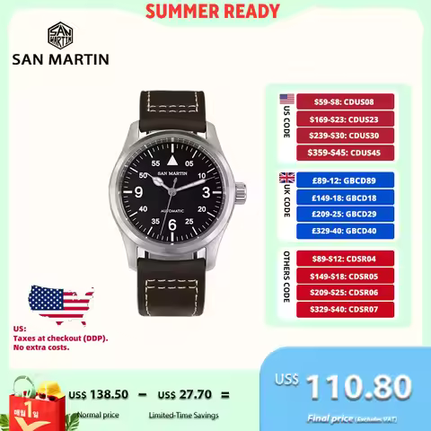 San Martin 37mm Pilot Watch For Men 8215 Retro Mechanical Wristwatch Military Clock Automatic Waterp