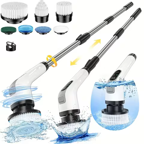 Electric Spin Scrubber Shower Scrubber Cordless Cleaning Brush with 7 Replaceable Brush Heads and Sq