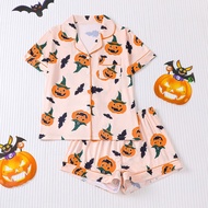 Pumpkin Print Pajamas Women Halloween Pajama Set Womens Halloween Pajamas Set with Pumpkin Print 2 P