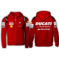 DGW75 Super Premium: Moto Gp Ducati Racing Team Logo Racer Mens Cal Long Sleeve Sweatshirt Hoodie Full Zipper Jacket DR