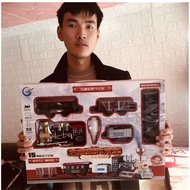 Steam train gift set with smoke effect, steam train track set, boys' high-speed train model car that