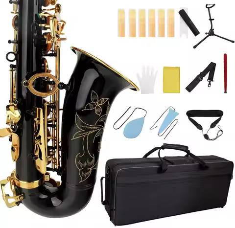 Black Gold Eb Alto Saxophone for Beginners Adults Brass E Flat Key Type Saxophone Woodwind Instrumen