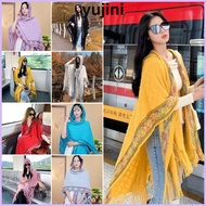 YUJINI Knitted Scarf Headscarf, Sunscreen Sun Protection Knitted Tassel Shawl, Fashion Thin Ethnic S