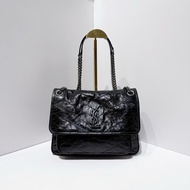 聖羅蘭YSL NIKI 油蠟皮黑銀中號