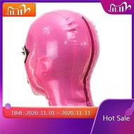 Pink With Black Latex Hood With Open Big Eyes Back Zip Latex Mask Rubber Hood For Party Wear Cosplay