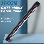 JT-COM 19in 1U Rack 24พอร์ต CAT6 Shielded Patch แผง RJ45สายเคเบิลเครือข่ายอะแดปเตอร์ Keystone แจ็ค E