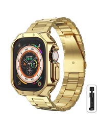 黃金TPU鍍膜保護殼 + 黃金不鏽鋼金屬手錶帶，兼容蘋果手錶帶蘋果手錶帶蘋果手錶帶蘋果手錶帶Ultra/Se/8/7/6/5/4/3/2/1，38/40/41/42/44/45/49mm蘋果手錶帶蘋果手錶帶，手錶帶蘋果手錶帶蘋果手錶帶手錶殼