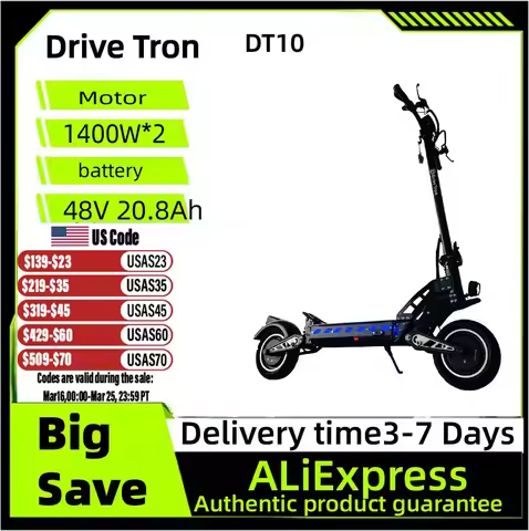 Drive Tron DT10 Adult Electric Scooter, 1400W*2 Motor,48v 20.8Ah Battery ,Folding E-Scooter,10 inch 