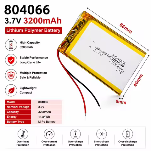 3200mAh 804066 Li-Polymer Battery 3.7V Rechargeable PH2.0 Plug for R36S Game Machine High Capacity P