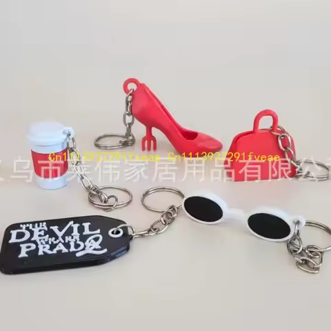 The Devil Wears Pa-Prada-S 2 Movie Keychain with Sunglasses Coffee Cup & High Heels Charms Bag Acces