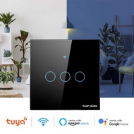 Smart Home Wall Switch Wireless WiFi Remote Light Switch Tuya Touch Control 3 Gang - BLACK