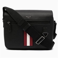 BALLY กระเป๋าสะพายข้างหนังลายทางสีแดงและขาวคลาสสิกสำหรับผู้ชาย กระเป๋าสะพายไหล่แฟชั่น กระเป๋าสะพายข้