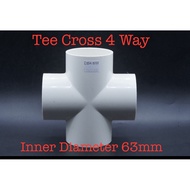 4-Way Way Tee T Cross White Inner Diameter 63mm 63 mm for PVC Pipe 2-1/ 4 inch Hydroponic Connector 
