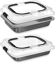 Qinyoung 2 Pcs 14.4 x 9.7 x 2.2 Inch Baking Pan with Lid and Handle Non-stick Cake Pan Rectangle She
