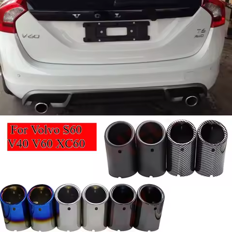 2Pcs Stainless Steel Auto Exhaust Muffler Pipe Tip Cover Atreus For 2011-2013 VOLVO S60 V40 V60 XC60