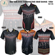 Ready Stock Baju Batik Jersey Traditional Etnik Sabah Sarawak- Collar Lelaki Collar | Size S-XL