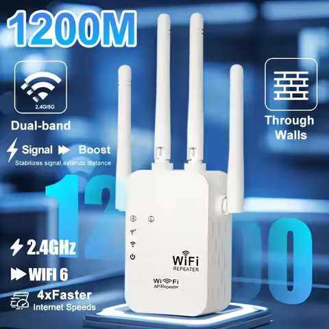 2.4GHz WiFi Range Extender 2 Ethernet Ports External Antennas 360° Full Coverage Signal Booster One‑