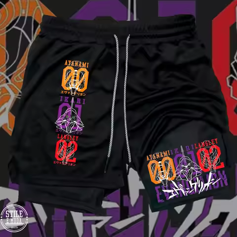 Fashion New Men's/Women's Century Evangelion E V A Unit 00 01 02 2-in-1 Sports Shorts Anime Print Br