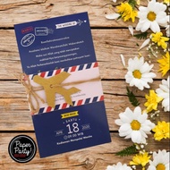 CUSTOM wedding invitation with rustic boarding pass theme