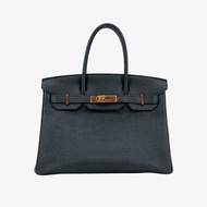 HERMES Birkin 30 Black Taurillon Clemence Leather Handbag