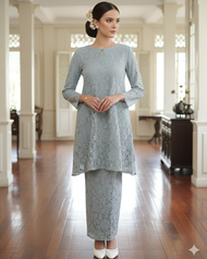 Kurung Riau Ratu Lace Silver Grey