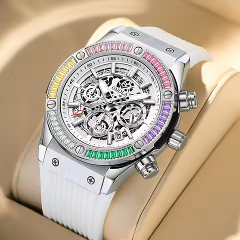 ONOLA Timing Watch Men's Round Bezel Skeleton Dial Waterproof Sports Quartz Watch