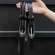 Belt Customized First Layer Thin Belt Female Unique Pin Buckle Braided Genuine Leather Matching Culo