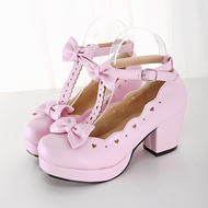 Gothic Women Mary Janes Pumps Cute Bowtie Princess Lolita Shoes Ladies High Heel Casual Shoes Square