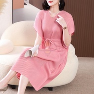 ▣ Aiden001 Mother Summer Dress Pleated Women Plus Size V-Neck Grandma Wedding Dress A-Line Dress E42