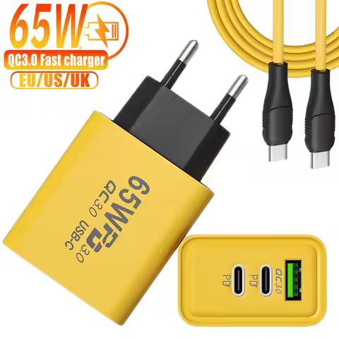 65W Type C Charger USB PD Fast Chargers EU/US/UK 3 Ports QC 3.0 Adapter USB C Quick Charging Cable f