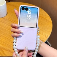 For Samsung Galaxy Z Flip 7 6 Flip7 FE Case Luxury PU Fashion Marble Skin With Pearl Bracelet Protec