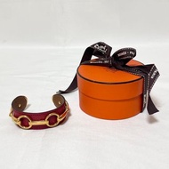 正品 HERMES 愛馬仕 馬銜扣 手鐲 頂級小牛皮 鮮紅色 皮革 日本直送