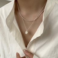 Retro Baroque Pearl Necklace Female High-End Design Niche Pendant Double-Layer Rosemary Clavicle Chain Necklace Accessories Girls Necklace iu Cute Jewelry Wear Matching Accessories Gift Jewelry