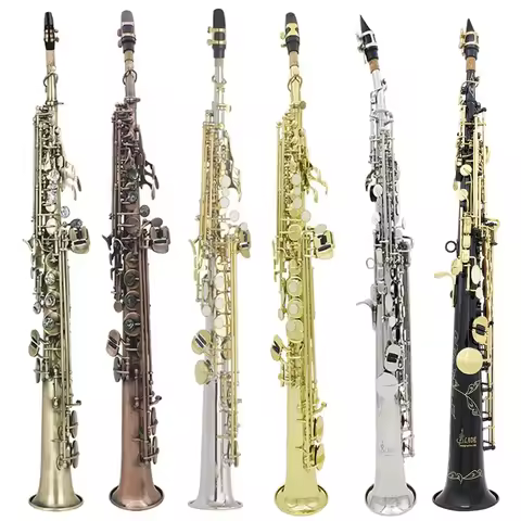 M MBAT Bb Soprano Saxophone Straight Brass Silver-Plated Bb Saxophone Professional Performance Pract