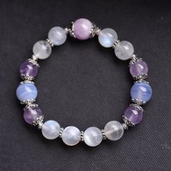 月光石+紫鋰輝+藍紋瑪瑙+薰衣草紫水晶純銀手鍊
