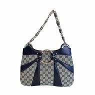 GUCCI卡其提花布拼紫皮竹節側肩包