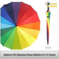 Rainbow Umbrella 16k 98cm Curve Handle Wind Resistant Automatic Colorful Durable Payung Pelangi
