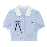 學院風短款收腰襯衫女（淺藍色【S_L碼】（下單後聯繫客服確認發貨尺碼）#F281012177